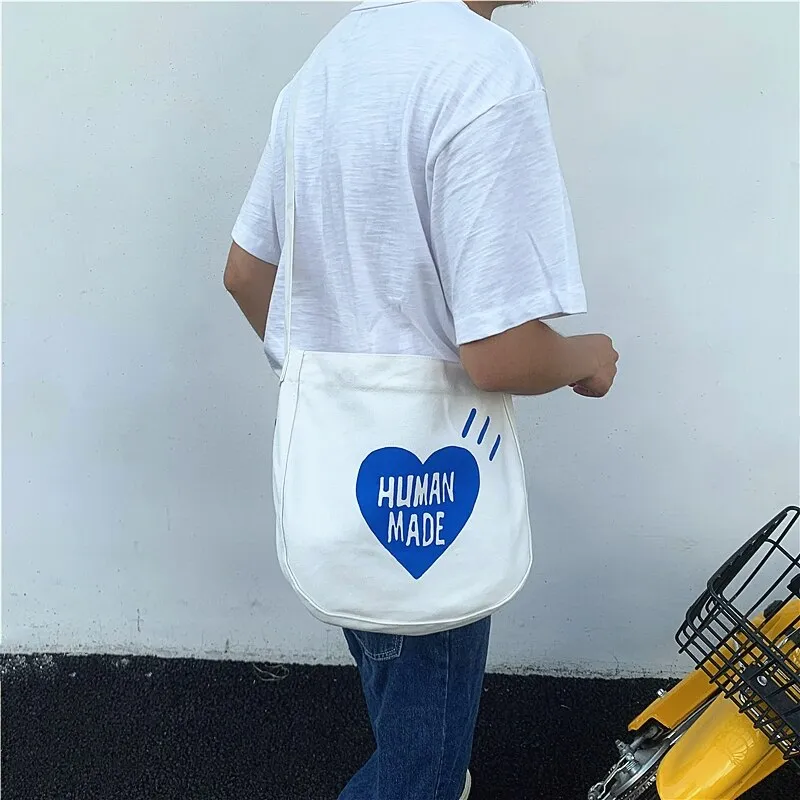 White Human Made Backpacks Men Women High Quality Blue Heart