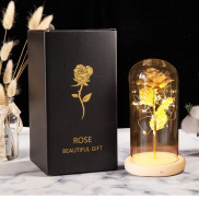 Lọ hoa thủy tinh phát sáng - Hộp quà hoa hồng mạ vàng có đèn led