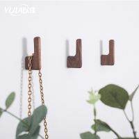 Japanese style simple black walnut small hook wardrobe clothes hook wall punching solid wood wallet hanging hook