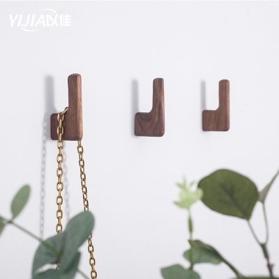 Japanese style simple black walnut small hook wardrobe clothes hook wall punching solid wood wallet hanging hook