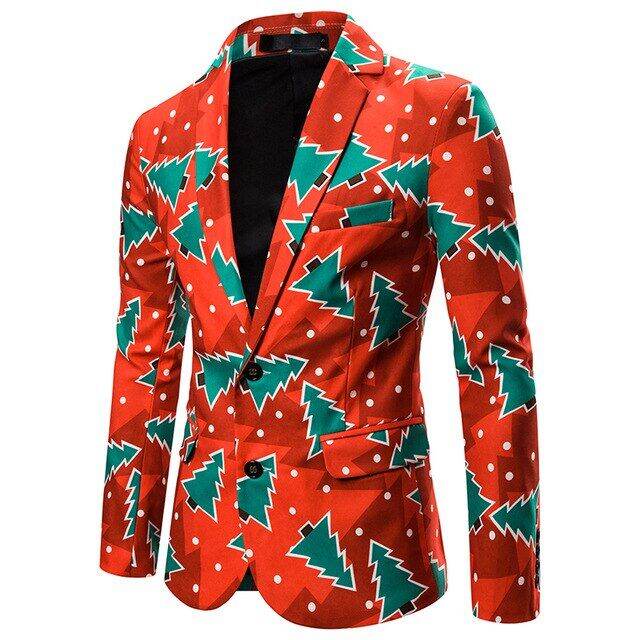 ZZOOI Adisputent Print Suit Christmas Pattern Mens Blazer Jacket Flat