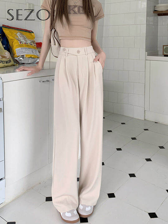 Sezo Korean Straight High Waist Loose Wide Leg Casual Suit Pants For