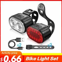 CW New 4 Modes 350mAh USB MTB RoadHeadlight 6 Modes 230mAh Rechargeable Cycling TaillightBicycle Front LightLamp