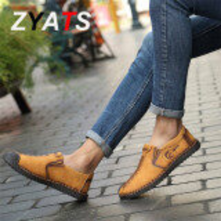 zyats-รองเท้าผู้ชายหนังส้นเตี้ยรองเท้ารองเท้าโลฟเฟอร์ลำลองรองเท้าสลิปออนขนาดใหญ่38-46สีเหลือง