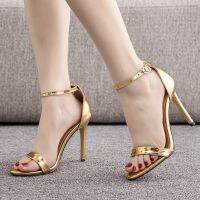 11cm straight line with shallow mouth high heels sandals Sexy fish mouth thin high heels sandals Gold sandals