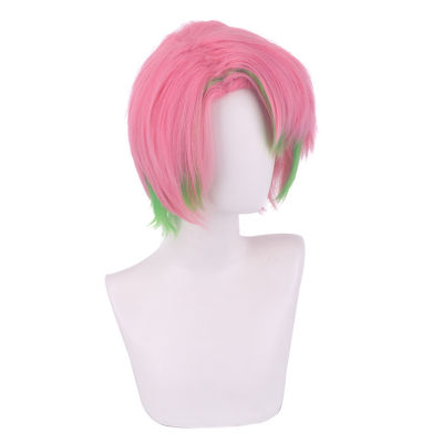 Anime Demon Slayer Kimetsu No Yaiba Kanroji Mitsuri Cosplay Pink Green Mixed Short Costume Synthetic Hair Party + Free Wig Cap