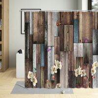 Classical Retro Wood Grain Pattern Shower Curtain Simple Wall Home Decoration Waterproof Hanging Curtains Screen With 12 Hooks