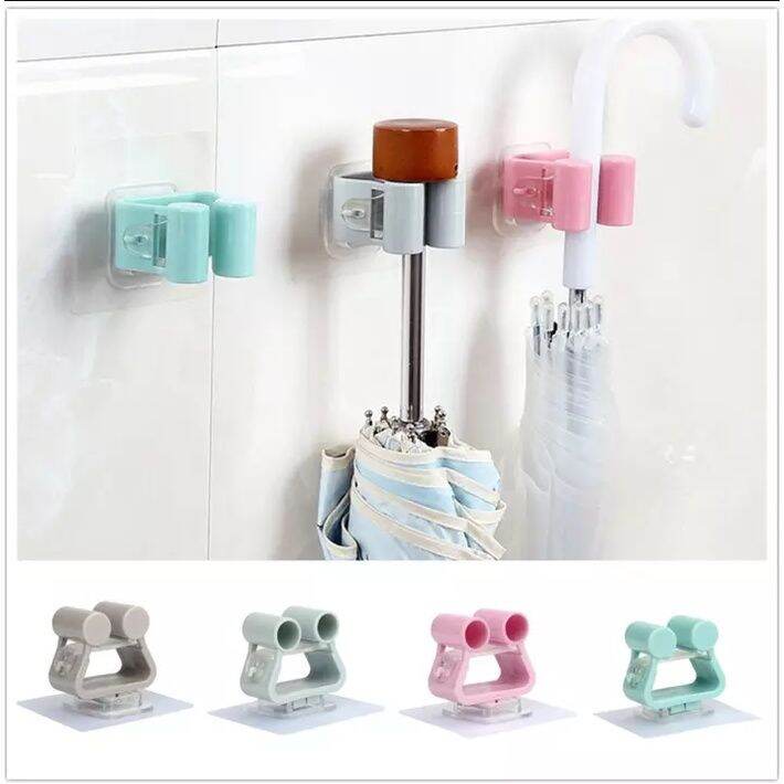 Self Adhesive hook Reusable No Drilling Mop and Broom Holder Wall Mount ...