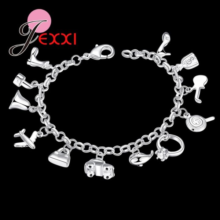 wholesale-price-real-925-sterling-silver-women-girls-cute-nice-bag-shoes-shaped-charms-bracelets-trendy-jewelry