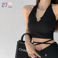 27เด็กผู้หญิงถัก Halter Cropped Top เซ็กซี่สีทึบ Slim Fit Camisoles Multi-Color เสื้อกล้าม Vest