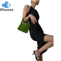 Women Dress Floral Printed Fashionable Retro French Sexy Style Halter Neck Design Sleeveless Slim Fit Slit Skirt for Summer