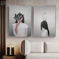 Abstract Feather Woman Artwork Canvas Painting Modern Wall Art Posters and Prints Decorative Picture Living Room Home Decoration