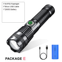 2PCS XHP50 0 Lumens LED Flashlight Built-in Battery Torch USB Light Charging 5 Modes Flashlight With Zoomable Power Display