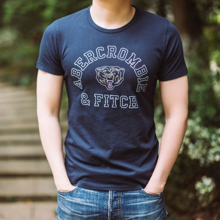 abercrombie-fitch-unisex-เสื้อยืดแขนสั้นพิมพ์ลายใหม่