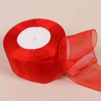 [HOT!] 12/15/20/25/40/50mm Red Transparent Organza Ribbons DIY Crafts Fabric Wedding Birthday Party Decoration Gift Wrapping Ribbons