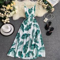 y Boho Dress Women Slim Floral Print Sleeveless Spaghetti Bandage Long Robe Vestidos Laides Elegant Backless Party Dress