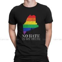 Maine Map Casual Tshirt Lgbt Pride Rainbow No Hate In My State Creative Tops Comfortable T Shirt Men Short Sleeve Unique