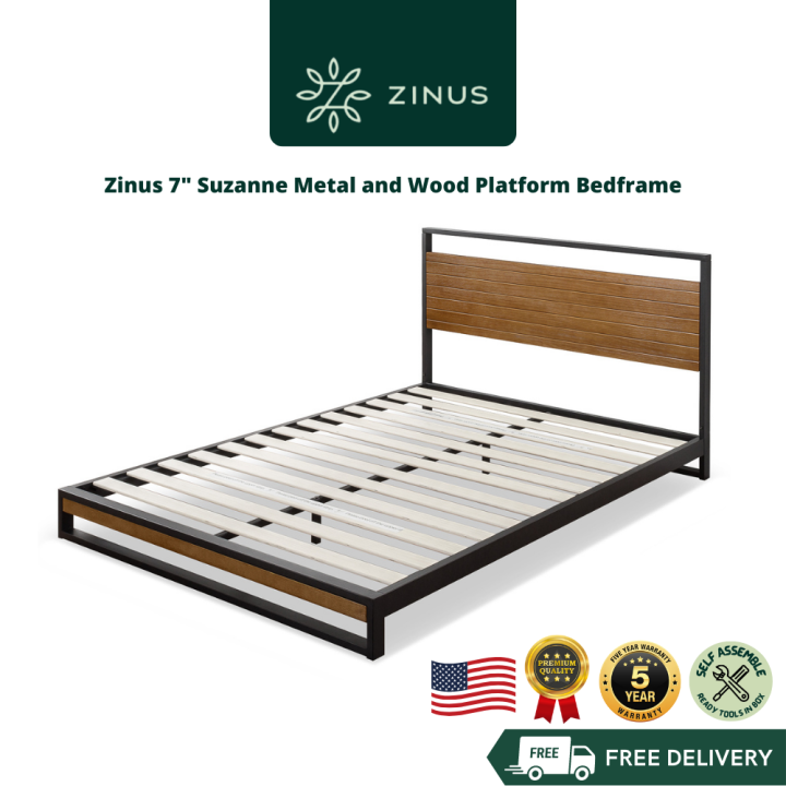 Zinus 7" Suzanne Metal and Wood Platform Bedframe Lazada