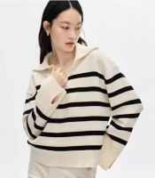 Stripe knit Polo Top