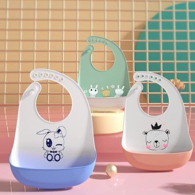 2022 Cute Baby Bibs Waterproof Silicone Bib Infant Toddler Feeding Saliva Towel Cartoon Adjustable Children Apron with Pocket