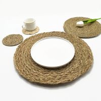 natural Round Straw hand Woven Non-slip Kitchen Placemat Coaster Insulation Pad Dish Coffee Cup Table Mat Home Decor 51019