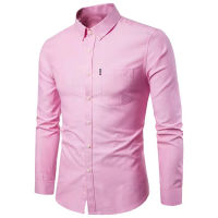 Oxford Cotton Men S Shirt Fashion Long Sleeve Solid Single Patch Pocket Non-Ironing Design Casual Standard-Fit Button Shirts