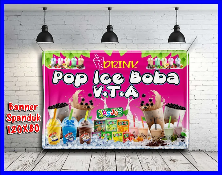 Spanduk Banner Backdrop Minuman BOBA POP ICE Banner Minuman BOBA POP