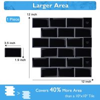 Vividtiles Big Size 12x12 inch Self adhesive Removable Waterproof Wallpaper 3D Peel and Stick black subway Tiles - 1 Sheet