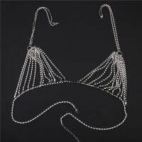 【Sell-Well】 laozizuishuai ผู้หญิง Body Chain Rhinestones Bra สายรัดหน้าอก Belly เอวบิกินี่ Beach Body Jewelry