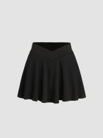 Cider Solid V-shaped Waist Ruffle Skort