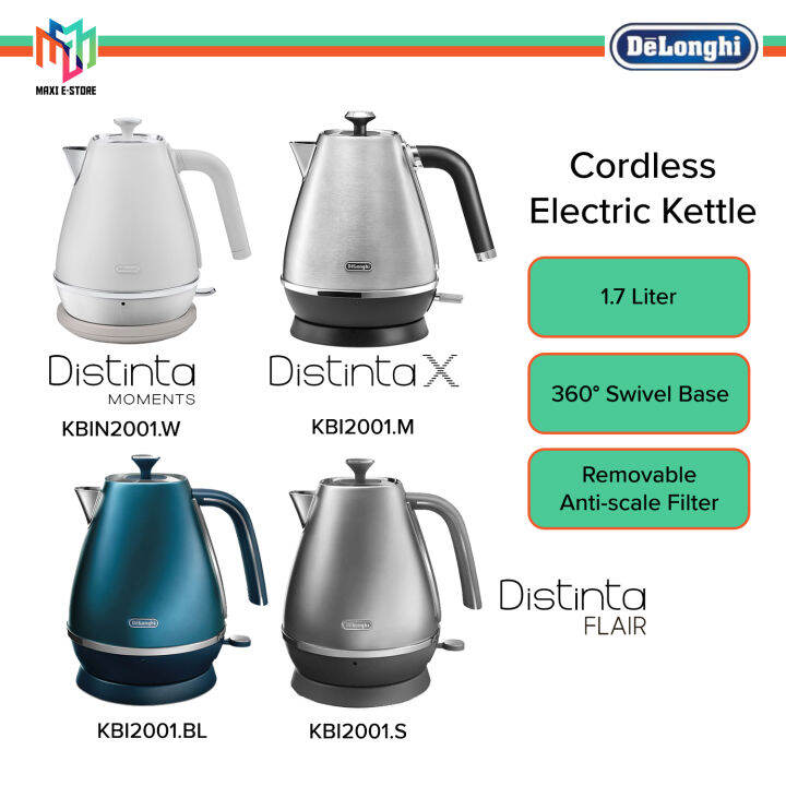 Delonghi Distinta Stainless Steel Cordless Kettle 1.7L (KBI2001S Silver