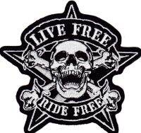 iron on patch Embroidery Live Free Ride Free Biker 10x9.5cm อยู่ฟรี ขับฟรี กะโหลก ตัวรีด เย็บติดผ้าประเทศไทย โลโก้ปัก มีกาวสำหรับรีด ตกแต่งเสื้อผ้า