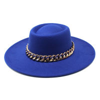 9.5CM Big Brim Fedora Hat Winter Autumn Wool Thick Gold Chain Felted Jazz Cap Panama Church Derby Top hat