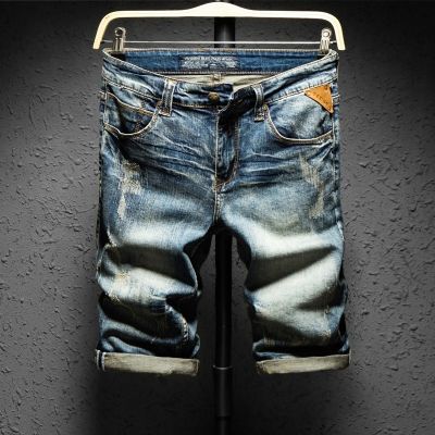 ✇✎☄ Summer Fashion Hole Jeans กางเกงขาสั้นห้าลำลองสำหรับบุรุษ