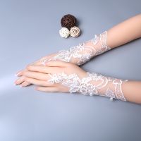 №№ ST18/ Length22cm white lace rhinestone gloves fingerless gloves fingerless wedding gloves Lace beaded wedding match