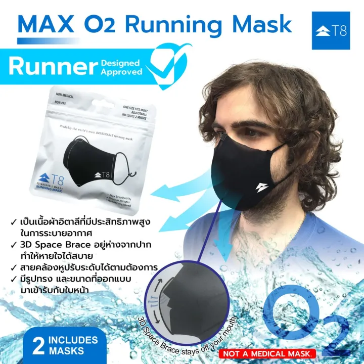 ♀หน้ากากแมส์กสำหรับใส่วิ่ง T8 Run MAX O2 Running Mask⚘ Lazada.co.th