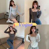 ☫❏۩  Vogue​?​พร้อมส่ง​?​ เสื้อไหมพรมแขนยาว คอกลมกระดุมแป๊กน่ารัก (56309)