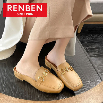 RENBEN รองเท้าเสื้อนอกแฟชั่นสำหรับผู้หญิง,รองเท้าแฟชั่นขนาดเล็กย้อนยุคหัวเข็มขัดสีทองพื้นพีวีซีหนึ่งเพิ่มความสูงด้านใน