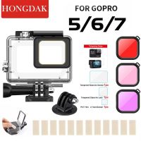 ๑ HONGDAK 60m ดำน้ำใต้น้ำเคสกันน้ำสำหรับ Go Pro GoPro 5 6 7 Hero Black ฝาครอบป้องกัน Mount สำหรับ Gopro 5 6 7