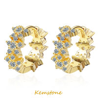 Kemstone ต่างหูดอกเหมยเซอร์คอนชุบสีเงินชุบทองสำหรับเป็นของขวัญอัญมณีสำหรับผู้หญิง