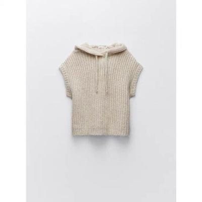 ZARAˉ Original ZA Hooded Pullover Age-Reducing Knitted Vest For Women Early Autumn Loose Vest Sweater 02142128712
