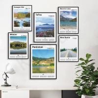 โปสเตอร์ภูมิทัศน์การเดินทางในเมืองของ Yoho, Nova Scotia, Tofino, Alberta, Waterton, Whistler, Penticton, Sunwapta Falls, Canmore