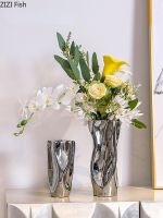 Ceramic Vase Silver Flower Vase Mirror Surface Warped Abstract Flower Arrangement Ceramic Bottle Home Decoration Ornaments