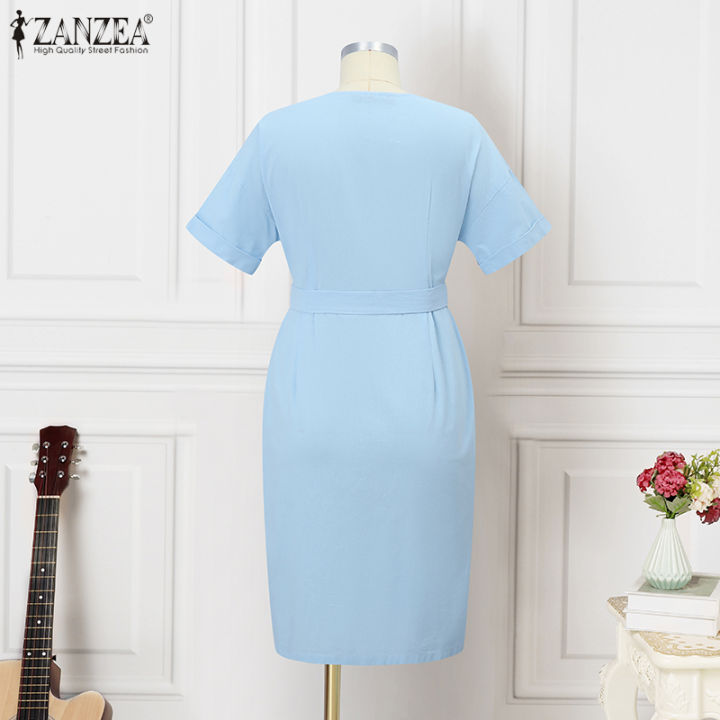 สินค้ามาใหม่-จัดส่งฟรี-fancystyle-zanzea-เสื้อลำลองติดกระดุมสำหรับผู้หญิงชุดเดรสมิดีเดรสแขนสั้นผ้าฝ้าย-15