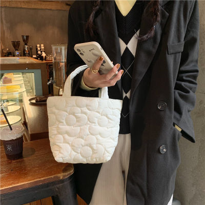 Candy Color Women Portable Lunch Bento Bag Quilted Flower Ladies Small Clutch Purse Handbags Girl Storage Shoulder Bag Mommy Bag