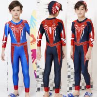 ชุดว่ายน้ำเด็กผู้ชาย Spiderman แขนยาว + หมวก 2 ชิ้น