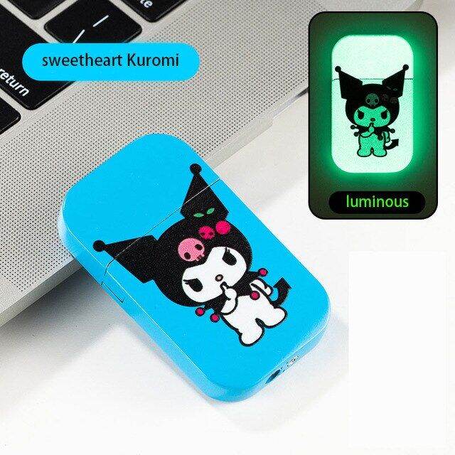 zzooi-kawaii-sanrio-anime-hello-kitty-windproof-luminous-lighter-cinnamoroll-my-melody-metal-lighter-creativity-girl-gift