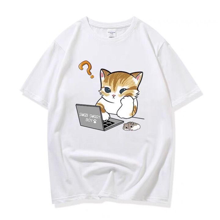 yui-เสื้อยืด-คอกลม-แขนสั้น-ผ้านิ่ม-พิมพ์ลายแมวสงสัย-น่ารักๆ-สไตล์เกาหลี-9635