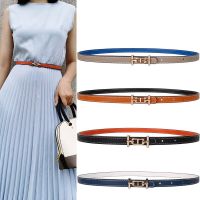 New Double-sided Wear PU Leather Thin Belt Women Gold Metal Buckle Adjustable Waist Belts Lady Dress Pants Decorative Straps Belts