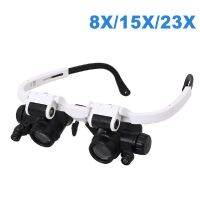 UYANGG Head-Mounted Microscope Telescopic Jeweler Magnifier 8x 15x 23x Magnifying Glass 2 Led Lights Loupe Repair